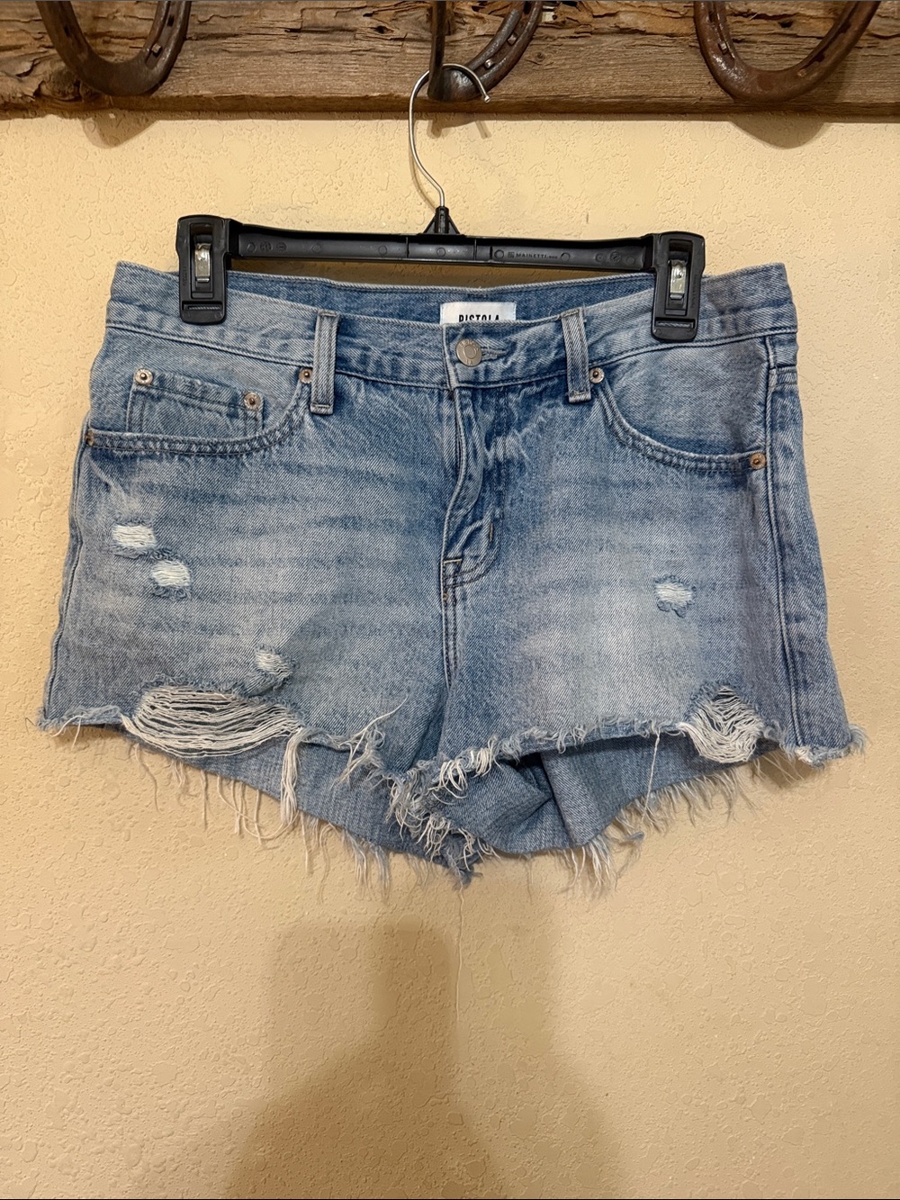 pistola Light Blue Distressed Denim Cutoff Shorts